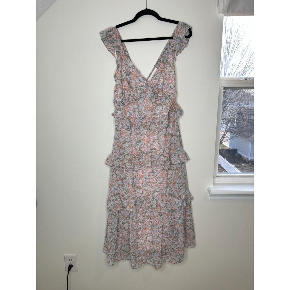 Arula Pink Floral Tiered Ruffle Maxi Dress size X 10 / 12